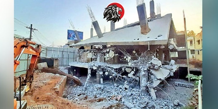 Demolition of illegal structures by GVMC officials